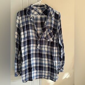 Gap Maternity Womens 1/2 Button Pullover Shirt L Blue Plaid Lightweight‎ Flannel